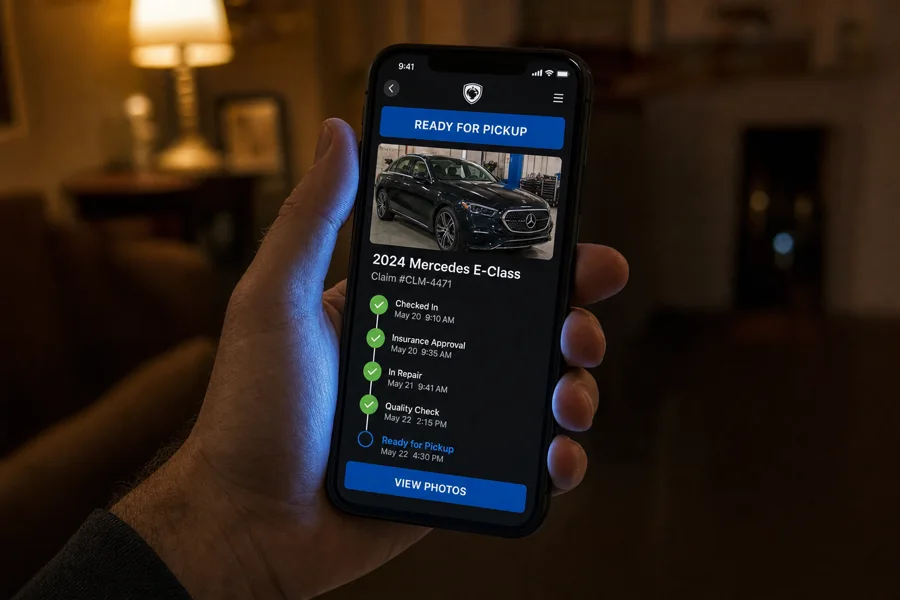 Customer checking READY FOR PICKUP status on their phone at home